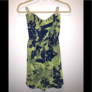 Green & Navy Floral Strapless Dress “Love Love”